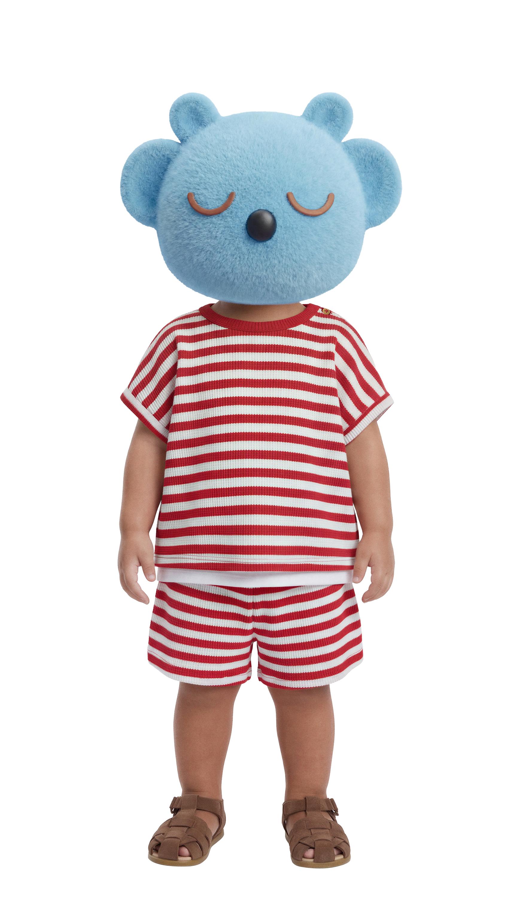 ENSEMBLE GAUFRÉ T-SHIRT ET BERMUDA À RAYURES